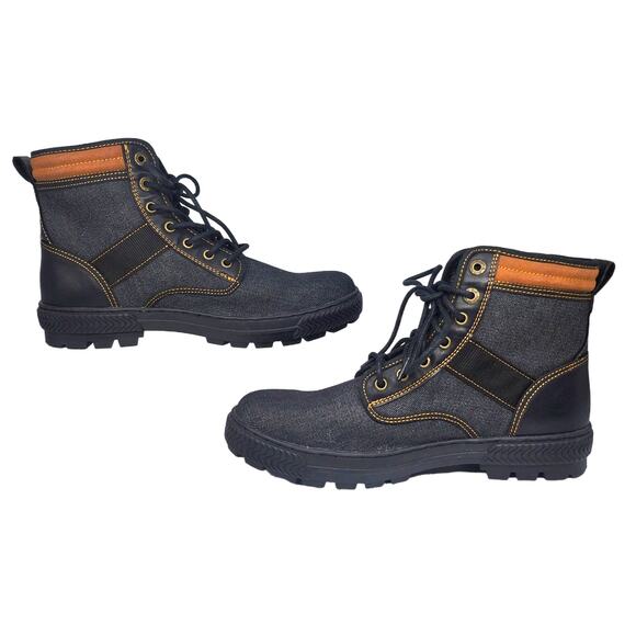 Levis Boots Mens 10 Blue Denim Artesia Hiking Ankle Mid Calf Black Leather Tie - Picture 2 of 12